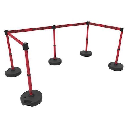 Belt Barrier System, Red, 15 ft Length, 22 in to 42 in Adjustable Post Height MPN:PL4596