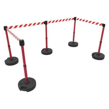 Barrier Post with Belt, Red with White Stripes, 15 ft Length, 22 in to 42 in Adjustable Post Height MPN:PL4598