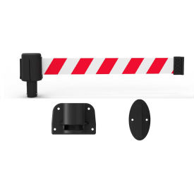 Banner Stakes PLUS Wall Mount Retractable Belt Barrier 15' Red/White Diagonal Belt PL4126