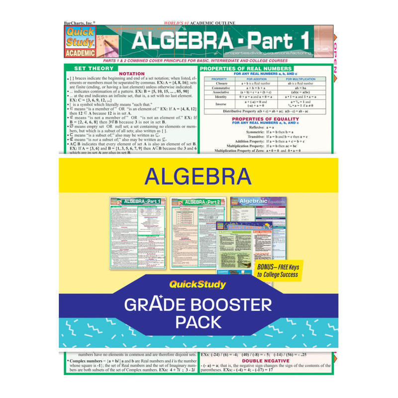 QuickStudy Grade Booster Pack, Algebra MPN:232568