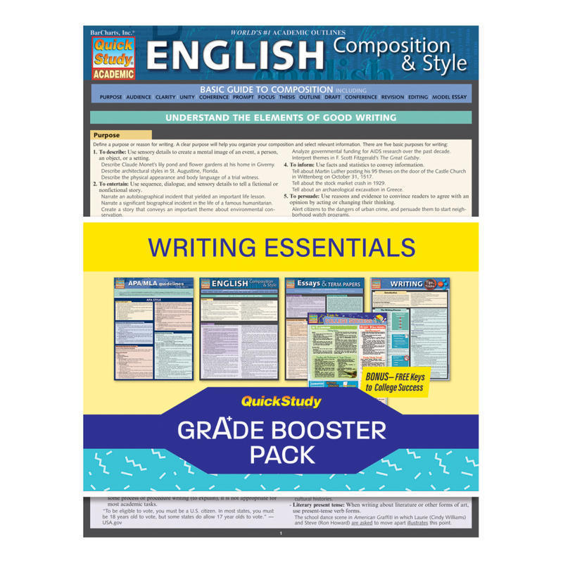 QuickStudy Grade Booster Pack, Writing Essentials MPN:236153