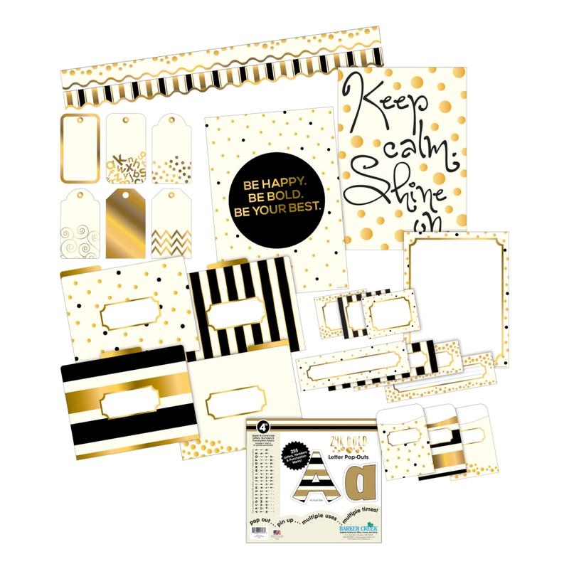 Barker Creek Classroom And Bulletin Board Set, Gold, Set Of 479 Pieces MPN:3567