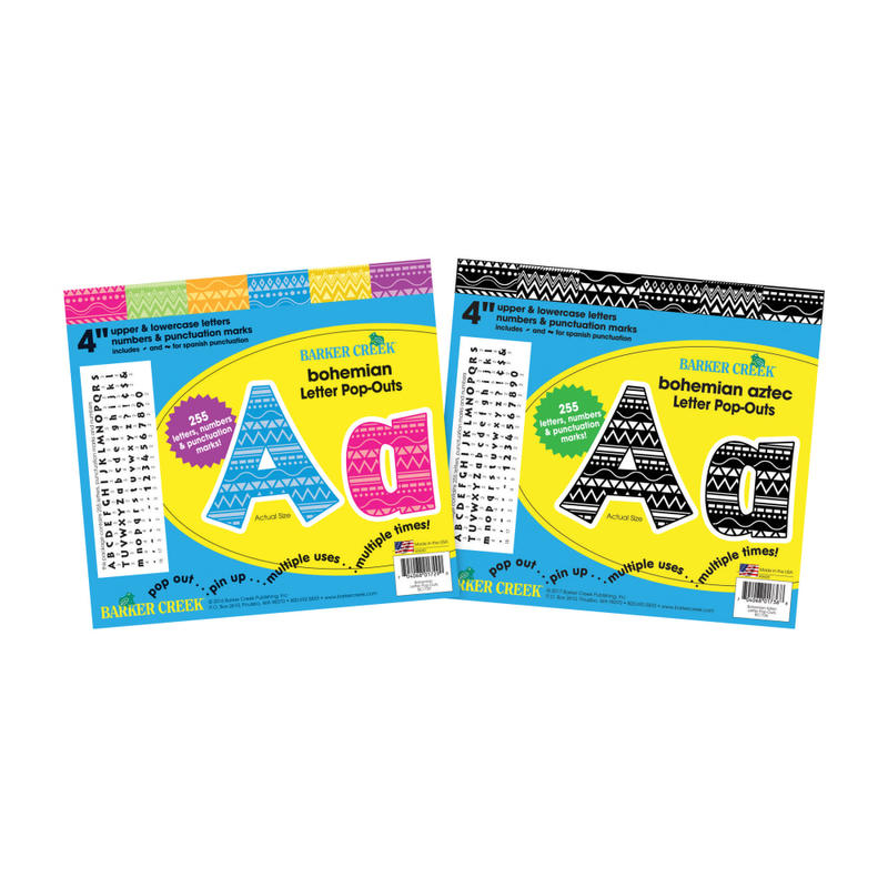 Barker Creek Letter And Number Pop Outs, 4in, Kai Ola/Boho Chic, 255 Letters And Numbers Per Pack, Set Of 2 Packs MPN:BC3851