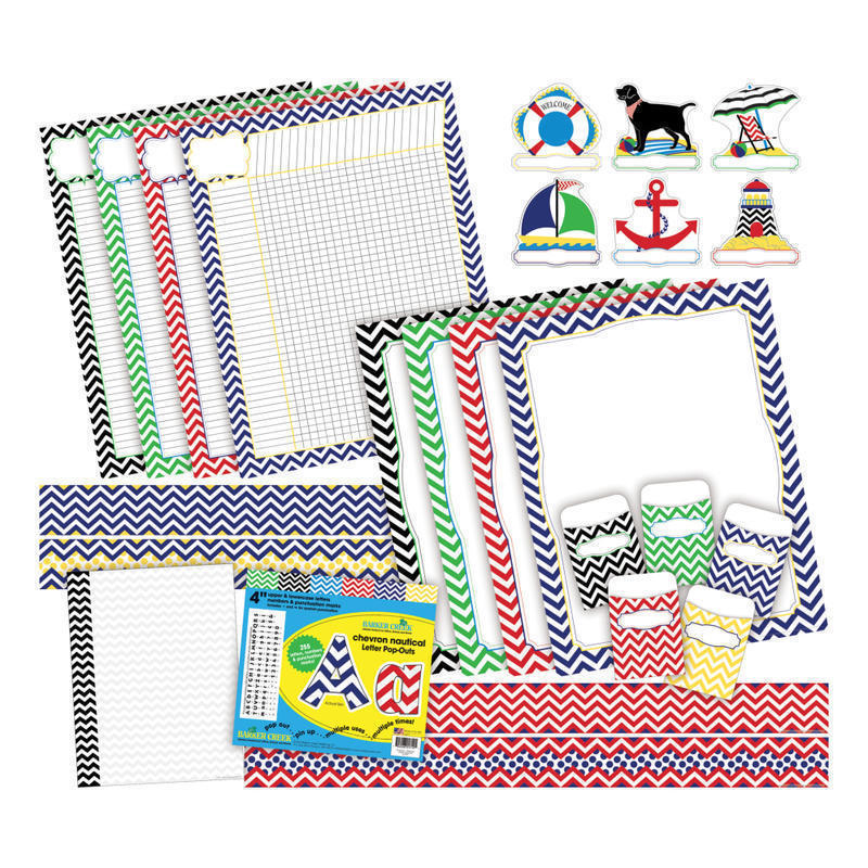 Barker Creek Chevron Curated Collection Bulletin Board Set, Nautical MPN:BCP3526