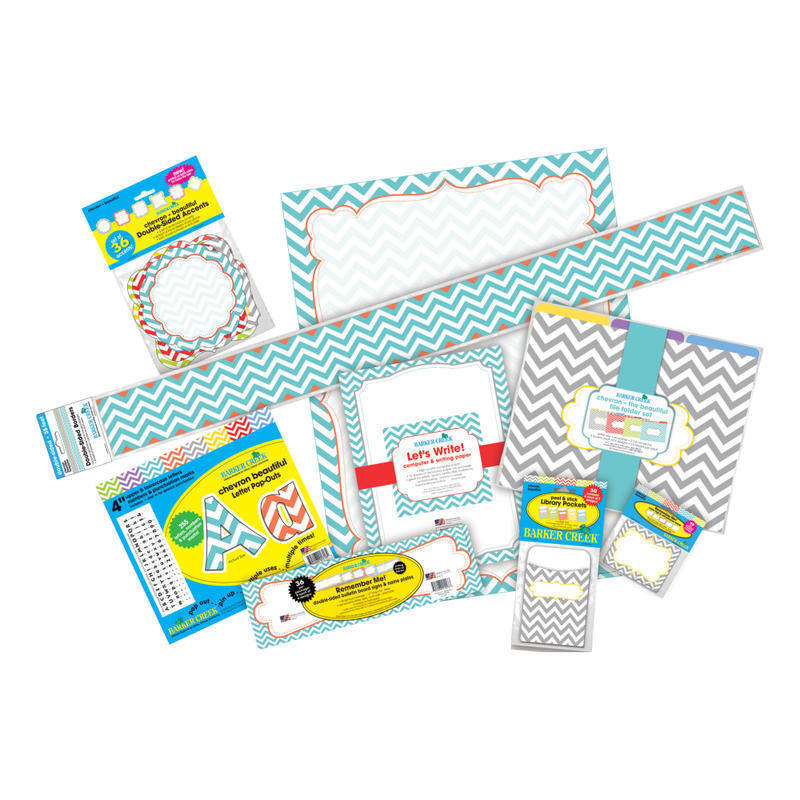 Barker Creek Chevron Designer Classroom Bulletin Board Set, Beautiful MPN:BCP3581