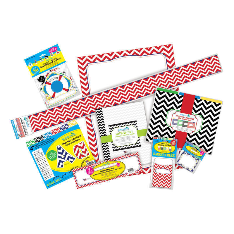 Barker Creek Chevron Designer Classroom Bulletin Board Set, Nautical MPN:BCP3582