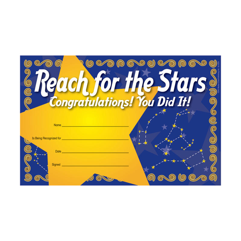 Barker Creek Blank Award Certificates, Reach For The Stars, 8 1/2in x 5 1/2in, Pack Of 30 MPN:LL425