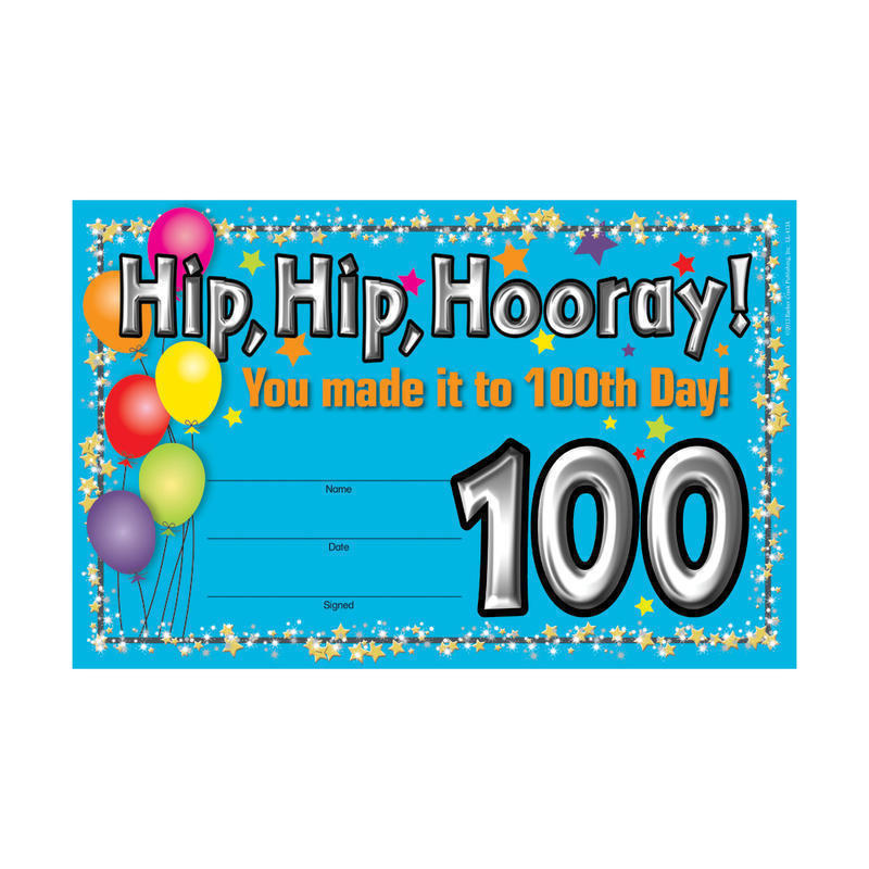 Barker Creek Blank Award Certificates, 100th Day, 8 1/2in x 5 1/2in, Pack Of 30 MPN:LL426