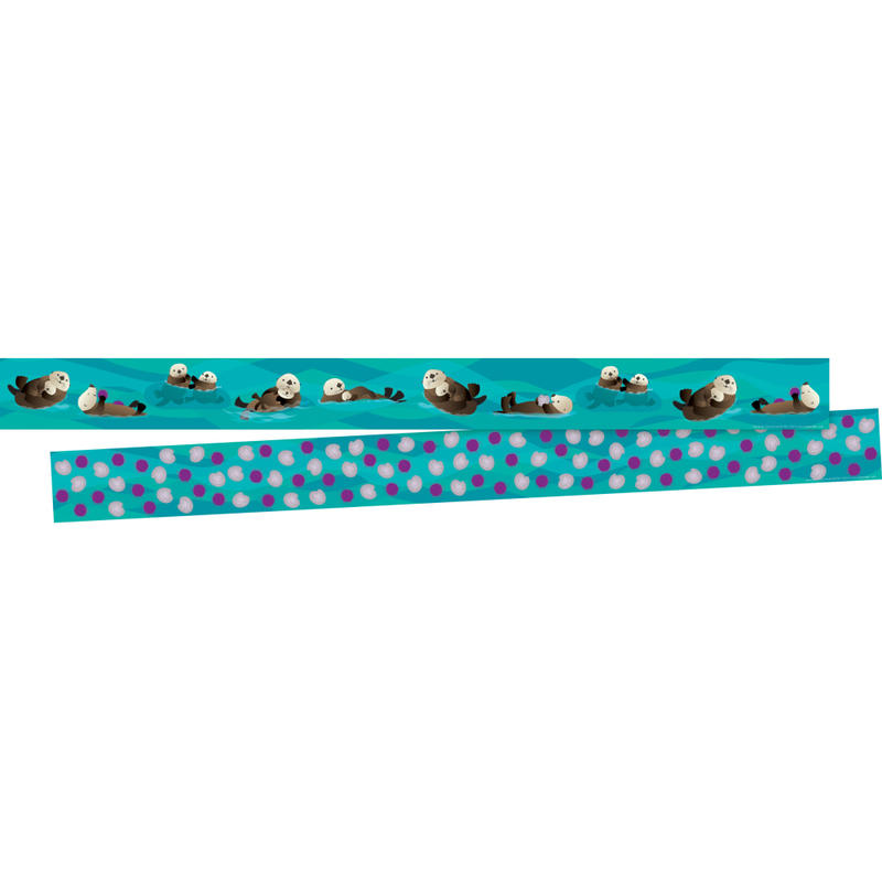 Barker Creek Double-Sided Borders, 3in x 35in, Sea & Sky Otters, 12 Strips Per Pack, Set Of 2 Packs MPN:4014