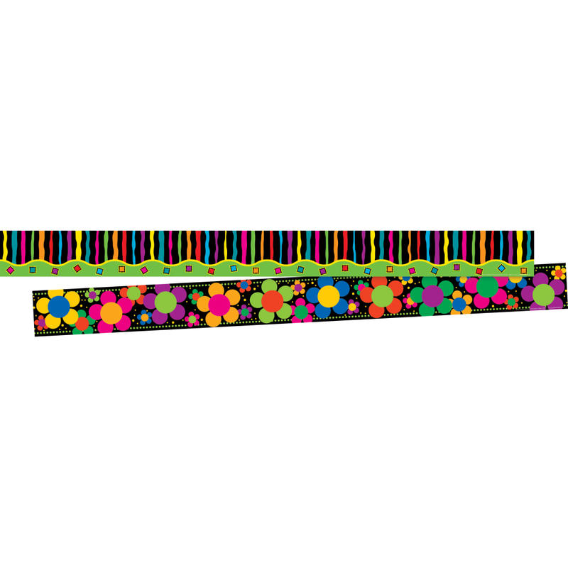 Barker Creek Double-Sided Borders, 3in x 35in, Neon, 12 Strips Per Pack, Set Of 2 Packs MPN:4021