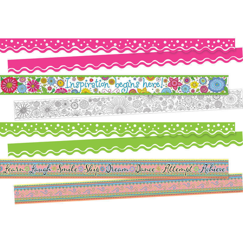 Barker Creek Double-Sided Borders, Straight-edge and Scalloped-edge, Garden Oasis, 38 Strips Per Set MPN:4027