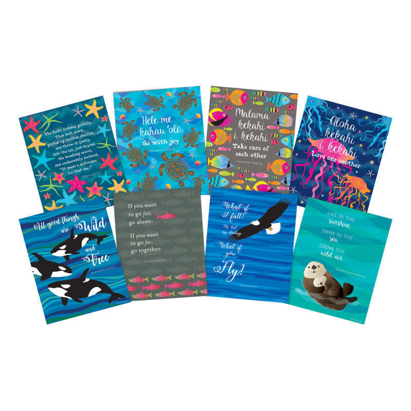 Barker Creek Art Prints, 8in x 10in, Sea & Sky/Kai Ola, Set Of 8 Prints MPN:4188