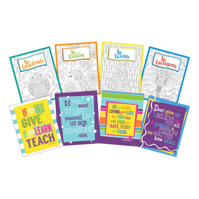 Barker Creek Art Print Set, 8in x 10in, Happy & Color Me! Boho Designs, Set Of 8 Prints MPN:4191