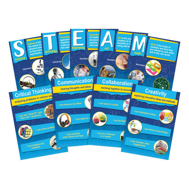 Barker Creek 9-Piece STEM/STEAM Poster Set, 19in x 13-3/8in, Multicolor, Kindergarten - College MPN:BC1889