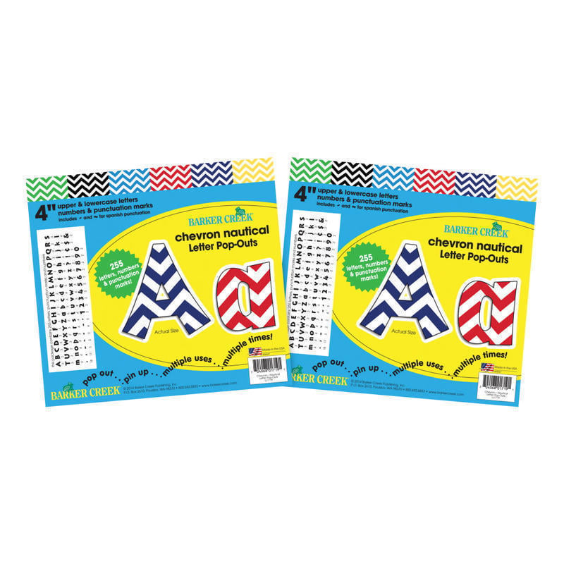 Barker Creek Letter Pop-Outs, 4in, Chevron Nautical, Pack Of 510 MPN:BC3642