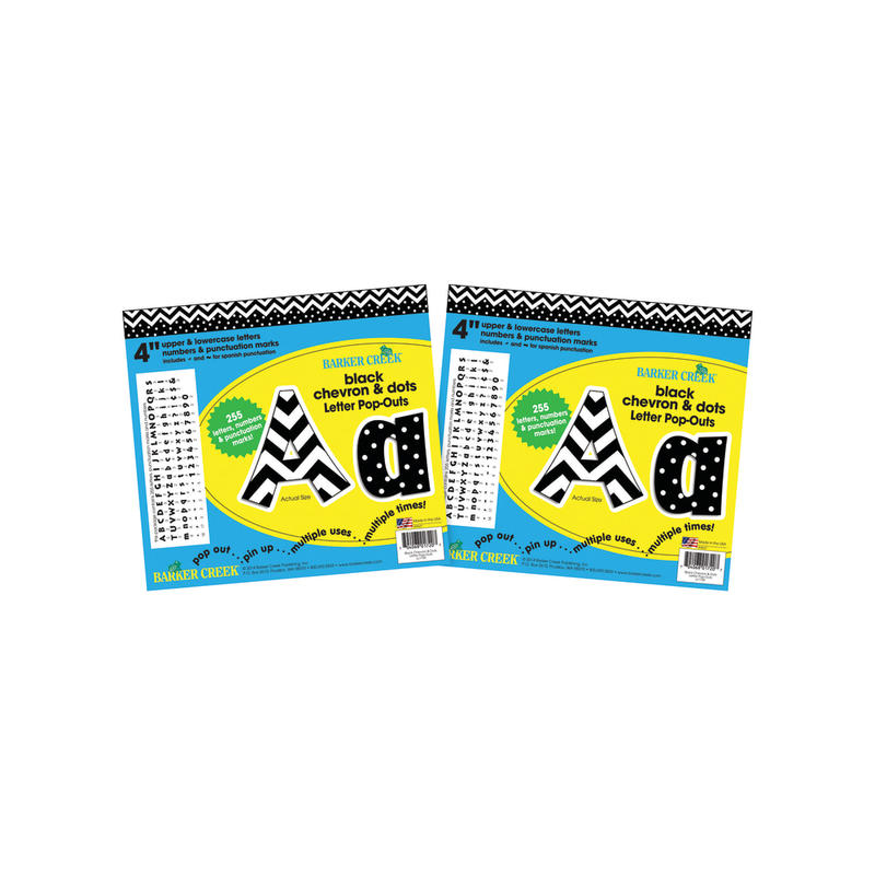 Barker Creek Letter Pop-Outs, 4in, Black Chevron Dots, Pack Of 510 MPN:BC3643