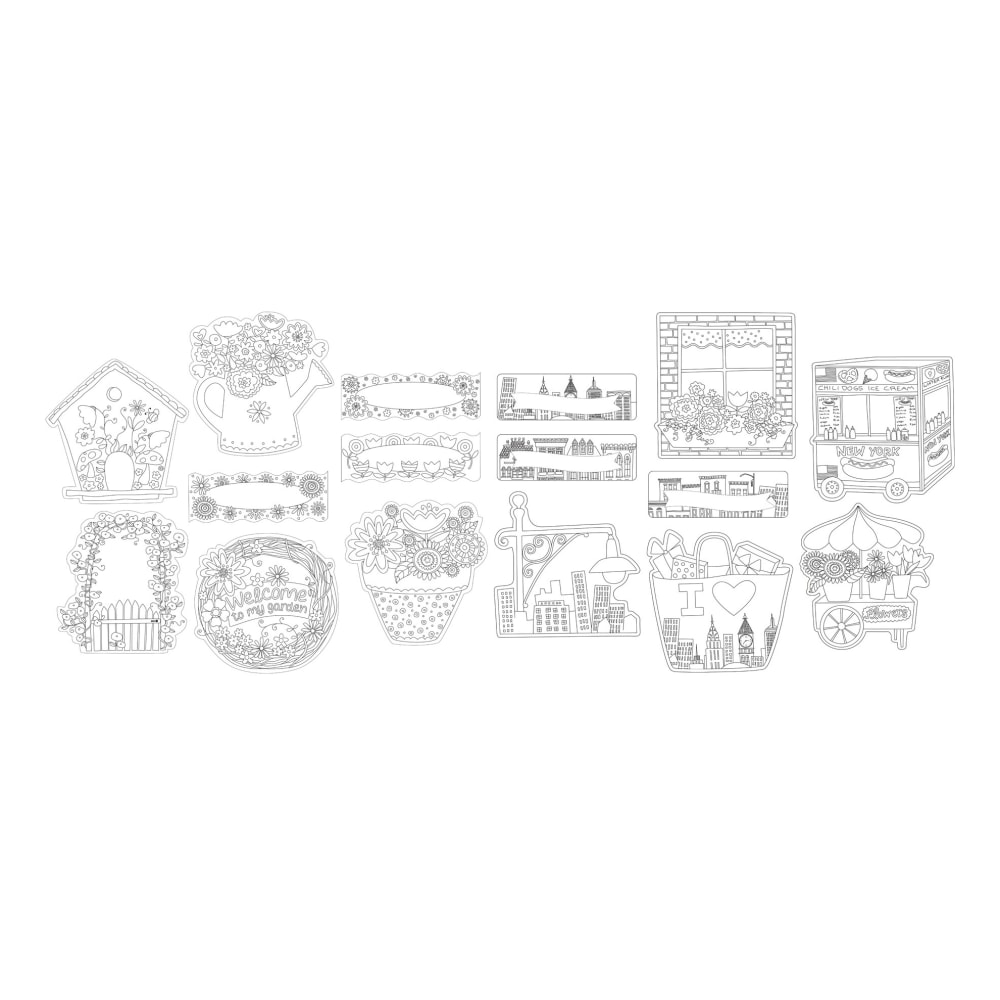 Barker Creek Color Me Double-Sided Accents, In My Garden, Cityscapes, 96/Set MPN:BC3720