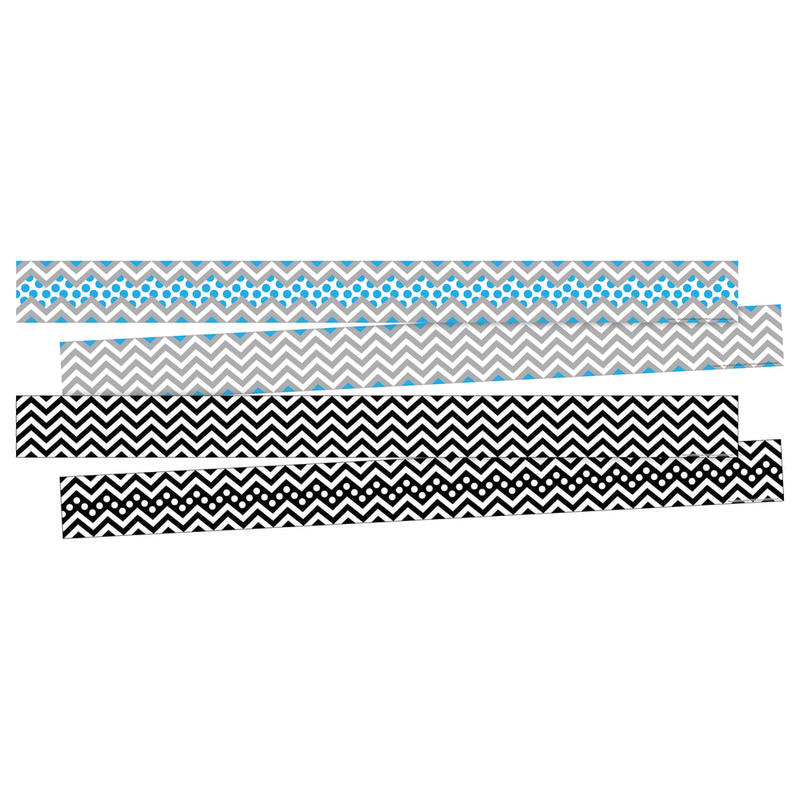 Barker Creek Double-Sided Border Strips, 3in x 35in, Chevron Black/Blue, Set Of 24 MPN:BC3741