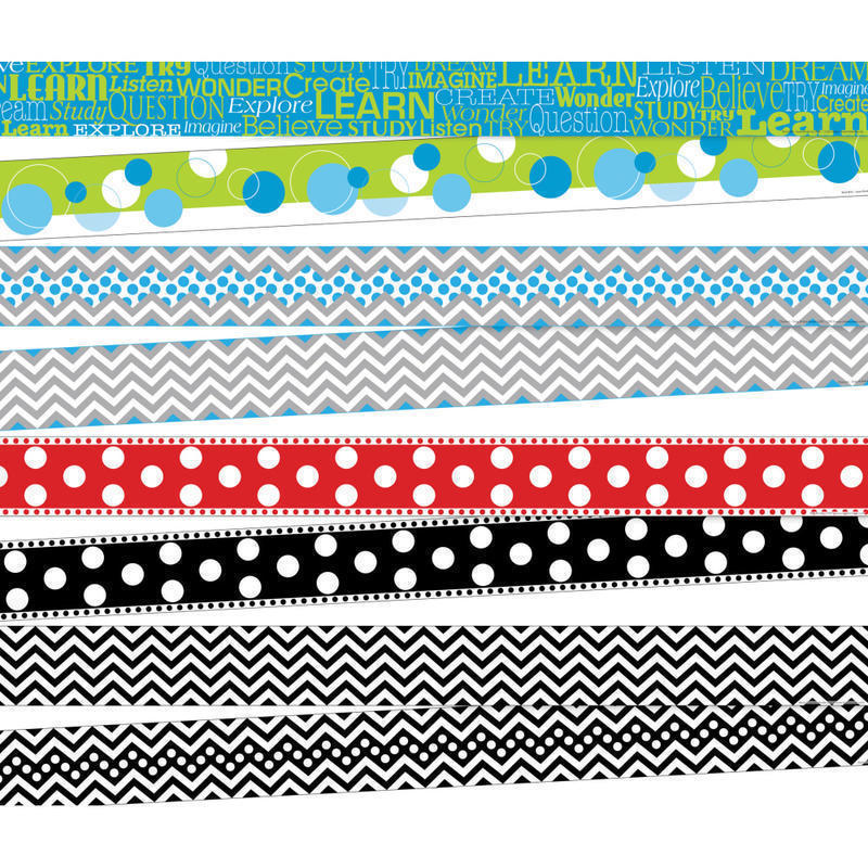 Barker Creek Chevron/Dots Double-Sided Borders, 3in x 35in, Multicolor, Pack Of 52 Borders MPN:BC3855