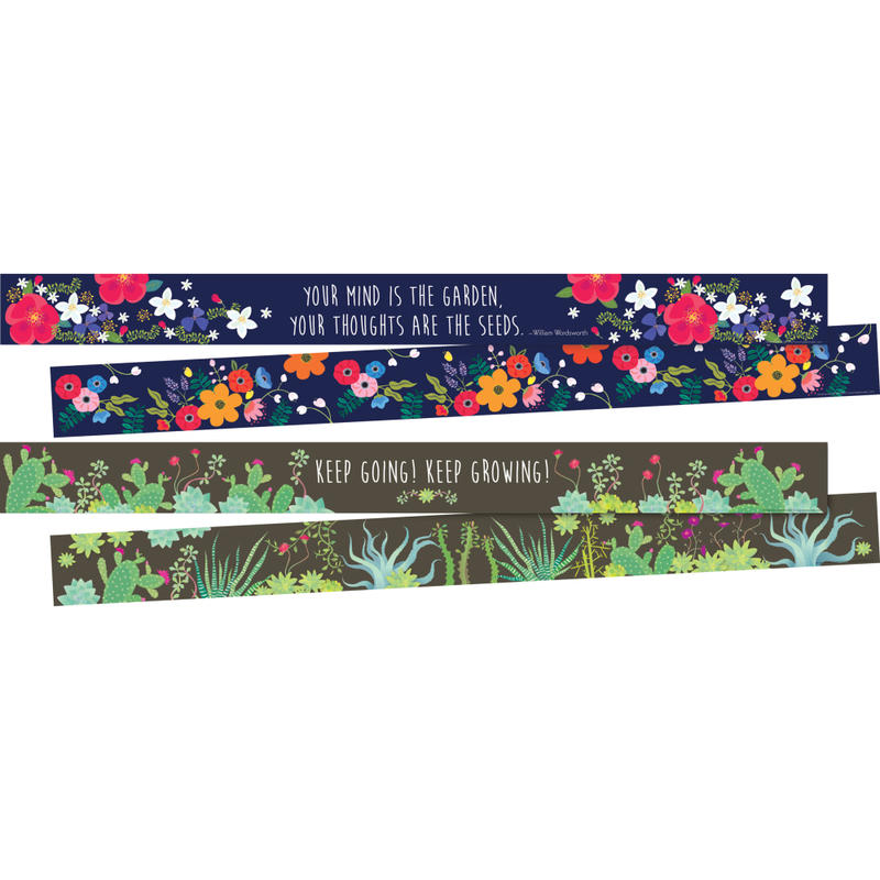 Barker Creek Double-Sided Borders, 3in x 35in, Petals & Prickles, 12 Strips Per Pack, Set Of 2 Packs MPN:BC3869