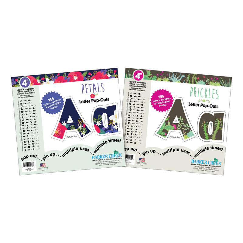 Barker Creek Letter Pop-Outs, 4in, Petals & Prickles, 255 Characters Per Pack, Set Of 2 Packs MPN:BC3870