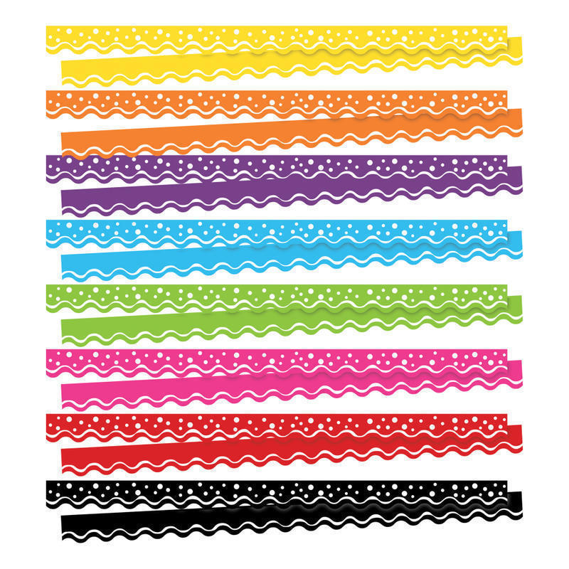 Barker Creek Happy Double-Sided Scalloped Borders, 2-1/4in x 36in, 13 Strips Per Pack, Set Of 8 Packs MPN:BC3874