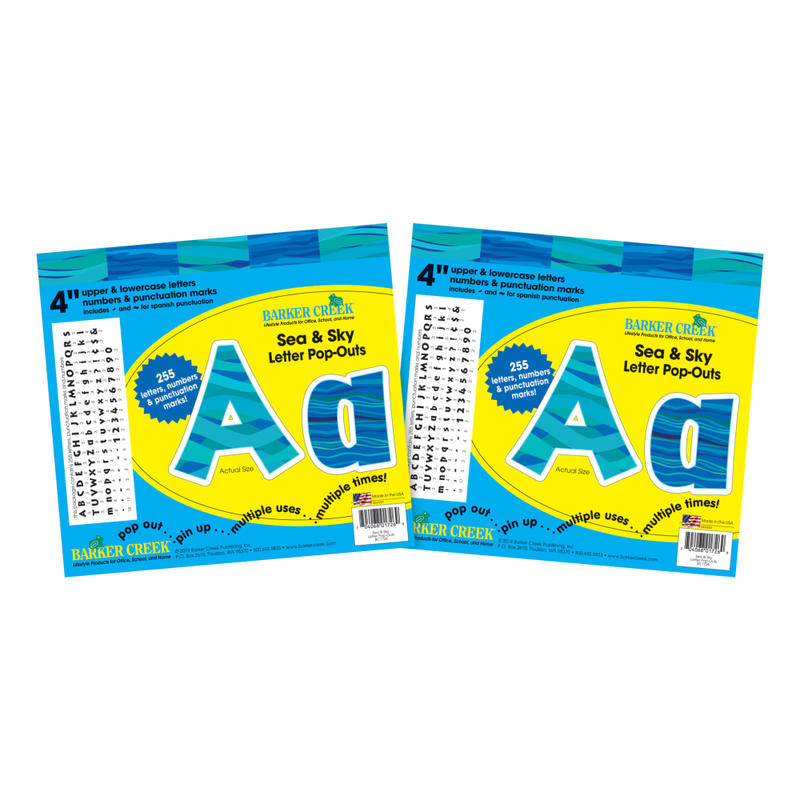 Barker Creek Letter Pop-Outs, 4in, Sea & Sky, 255 Characters Per Pack, Set Of 2 Packs MPN:BC3975
