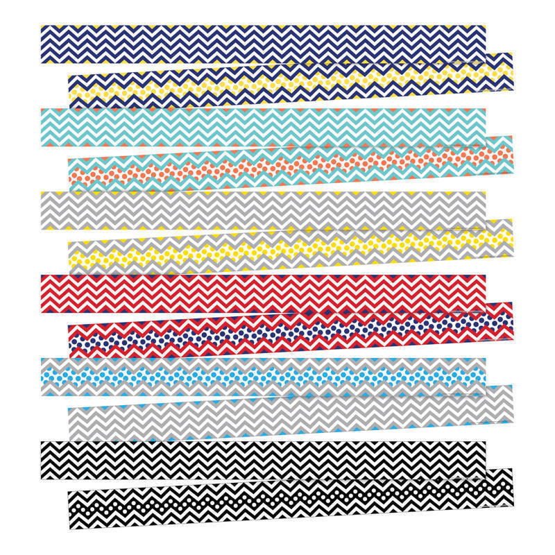 Barker Creek Chevron Double-Sided 6-Design Borders, 3in x 35in, 12 Strips Per Pack, Set Of 6 Packs MPN:BC4000