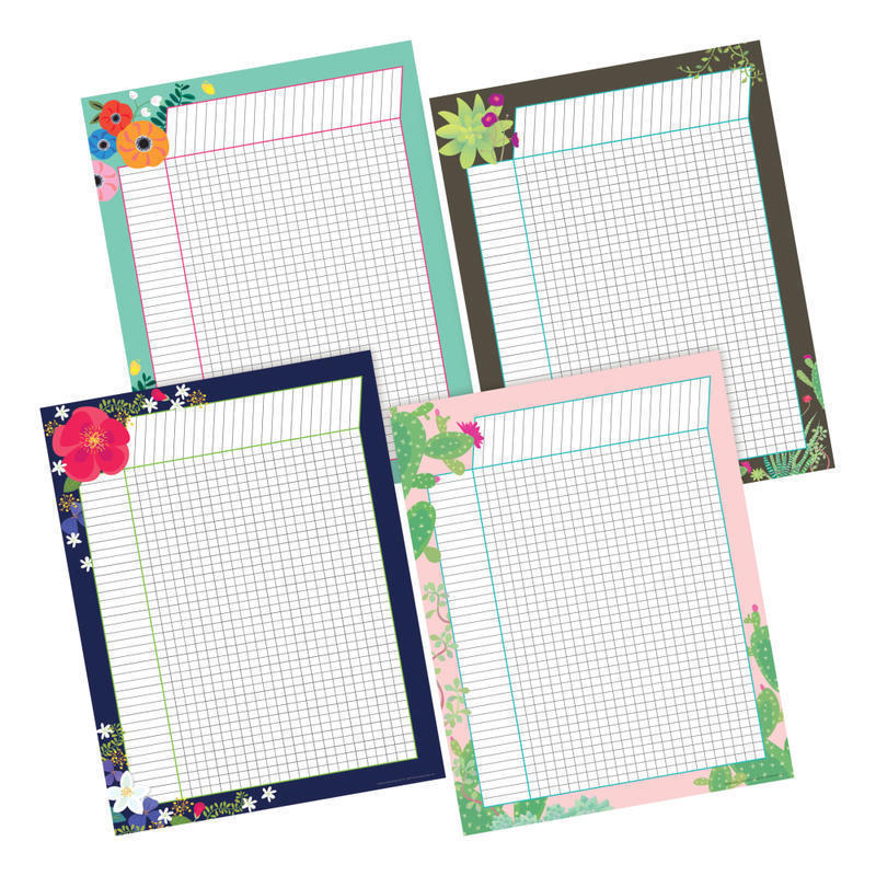 Barker Creek Incentive Charts, 22in x 17in, Petals & Prickles, Set Of 4 Charts MPN:BC578