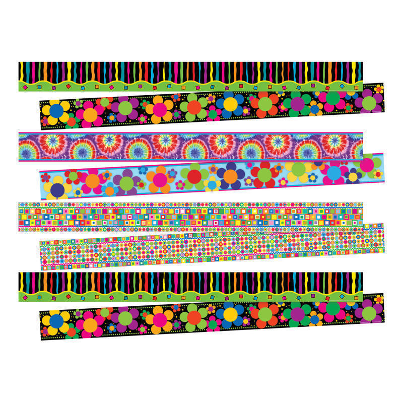 Barker Creek Double-Sided Border Set, 3in x 35in, Just Groovy, 12 Strips Per Pack, Set Of 4 Packs MPN:BCP3532