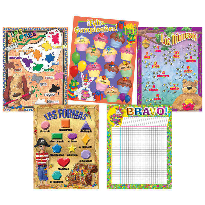 Barker Creek Chart Set, Spanish, 17in x 22in, Grades Pre-K+, Pack Of 5 MPN:LL554