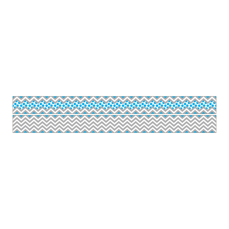Barker Creek Double-Sided Straight-Edge Border Strips, 3in x 35in, Chevron Gray And Blue, Pack Of 12 MPN:LL901