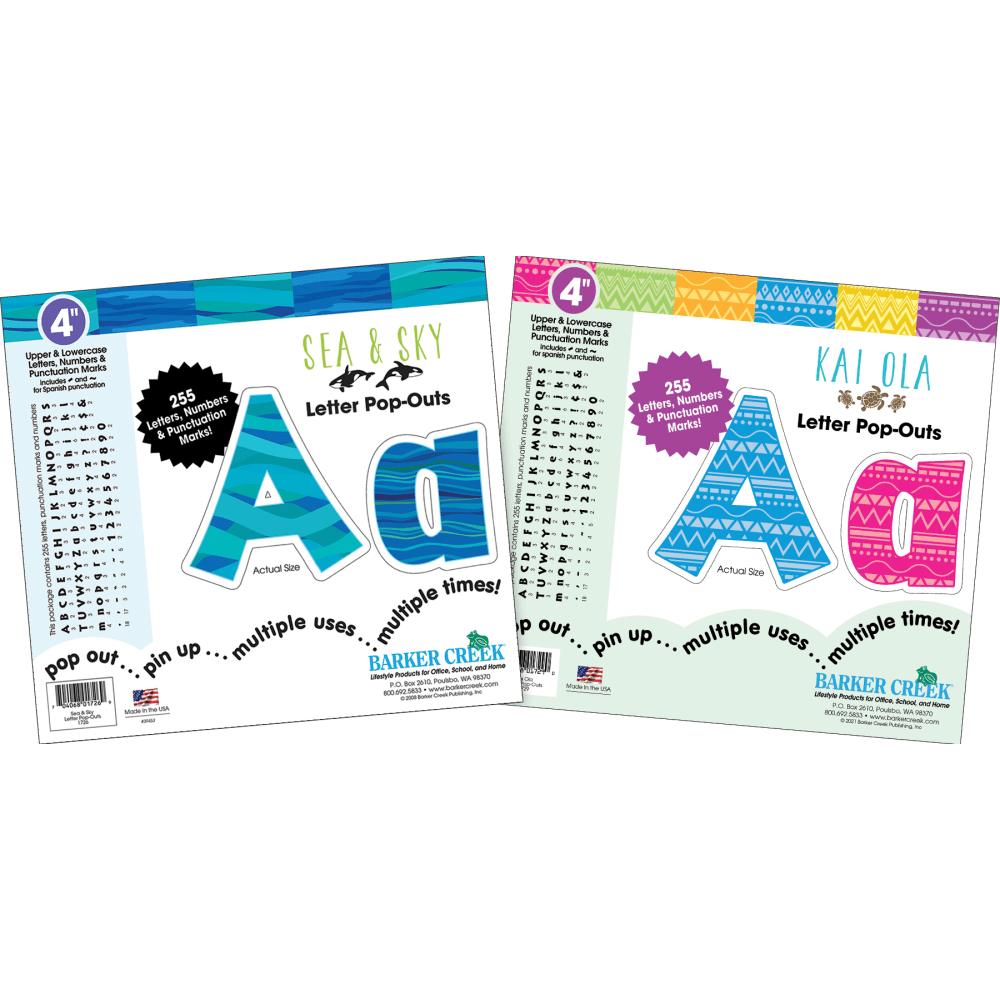 Barker Creek Letter Pop-Outs, 4in, Kai Ola Sea & Sky, Set of 510 Pop-Outs MPN:4130
