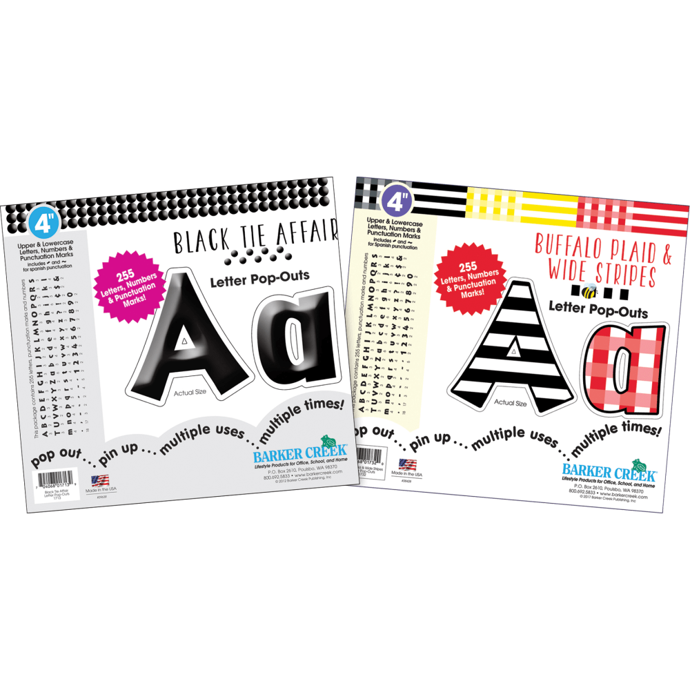 Barker Creek Letter Pop-Outs, 4in, Stripes & Solids, Set of 510 Pop-Outs MPN:4141