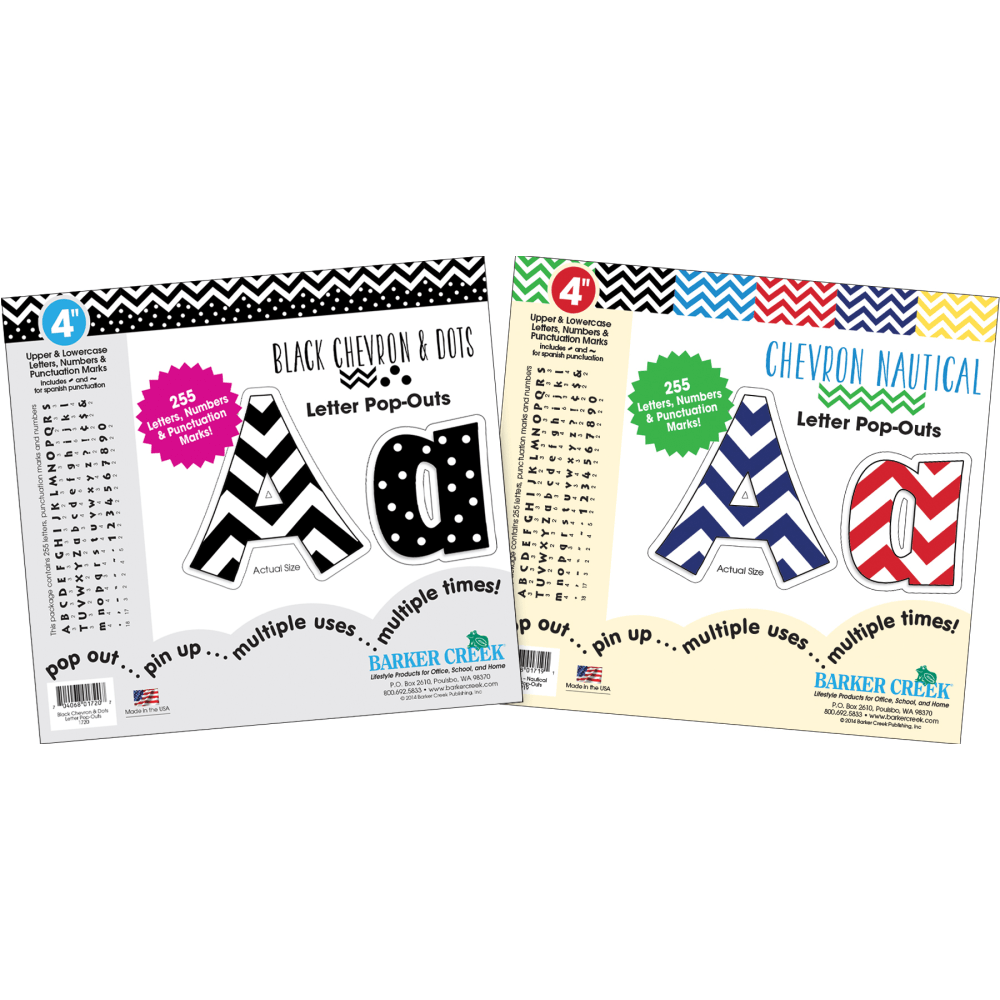 Barker Creek Letter Pop-Outs, 4in, 2 Designs - Chevron, Set of 510 Pop-Outs MPN:4302