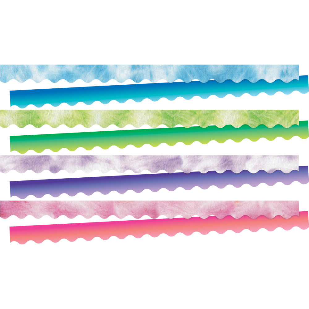 Barker Creek Double-Sided Scalloped-Edge Border Strips, Blue/Lime/Purple/Pink Tie-Dye/Ombre, 2-1/4in x 36in, Set Of 52 Strips MPN:4327