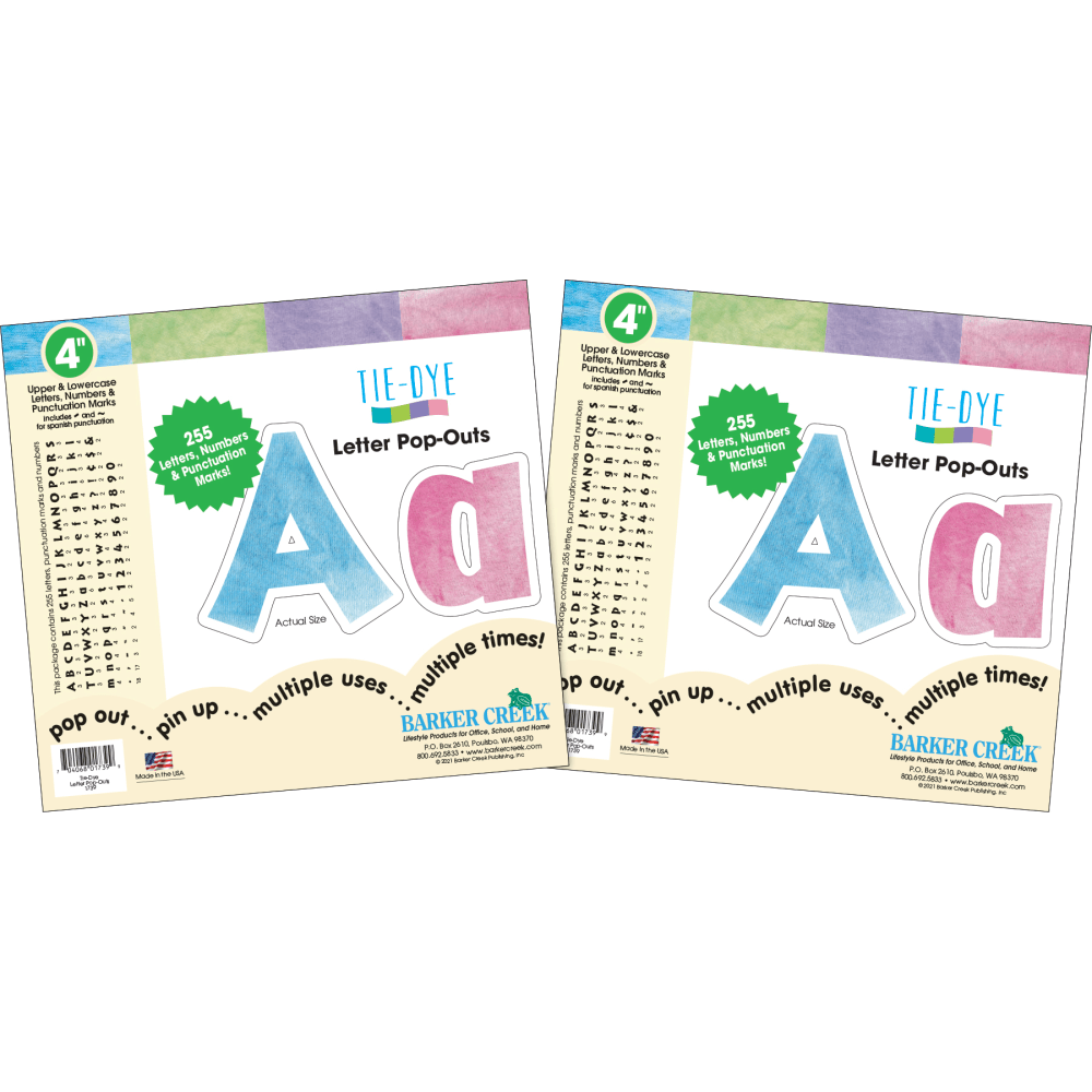 Barker Creek Letter Pop-Outs, 4in, Tie-Dye, Set of 510 Pop-Outs MPN:4348