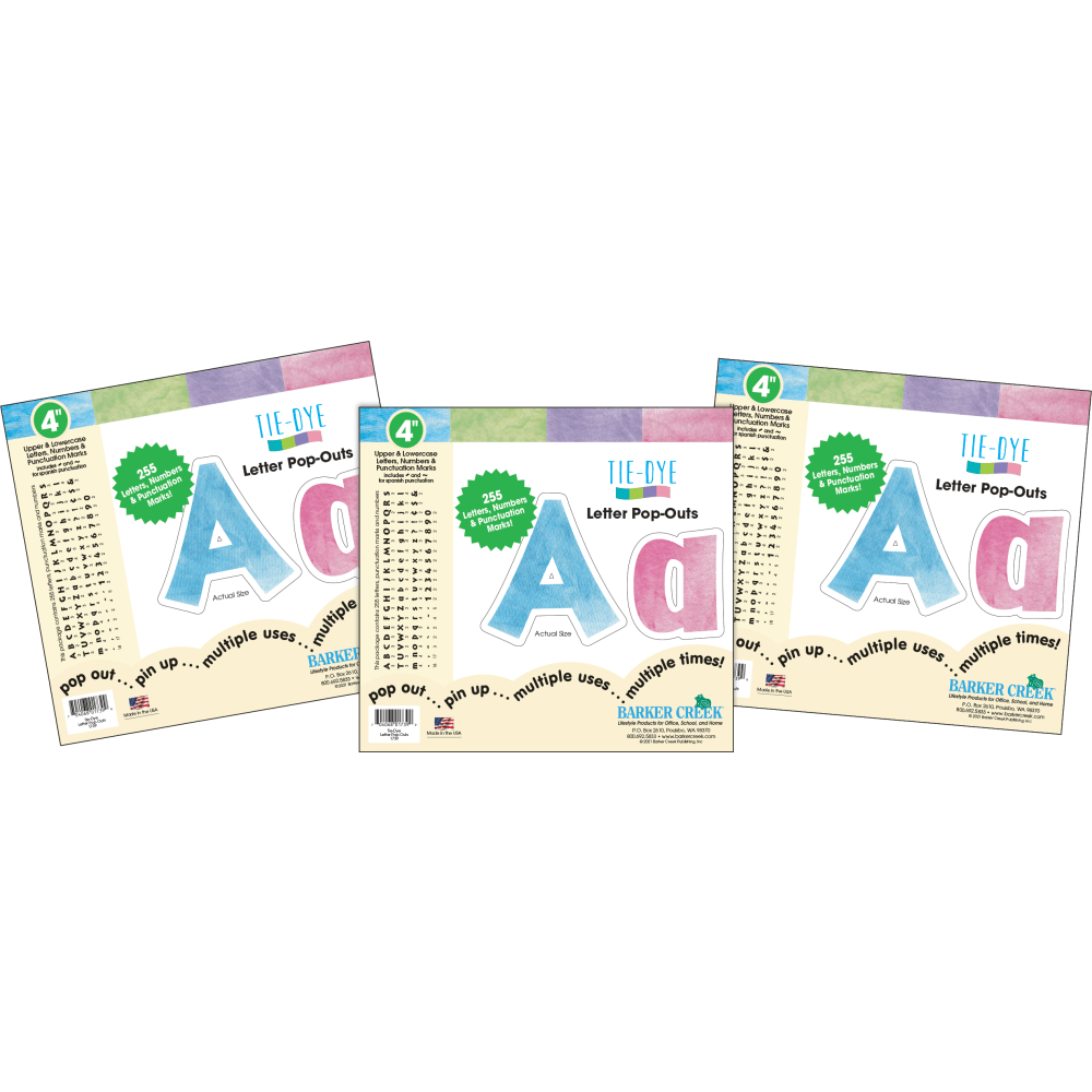 Barker Creek Letter Pop-Outs, 4in, Tie-Dye, Set Of 765 Pop-Outs MPN:4350