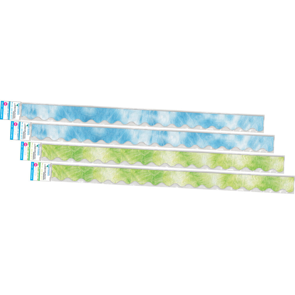 Barker Creek Double-Sided Scalloped-Edge Border Strips, 2-1/4in x 36in, Blue/Lime Tie-Dye And Ombre, Pack Of 52 Strips MPN:4357