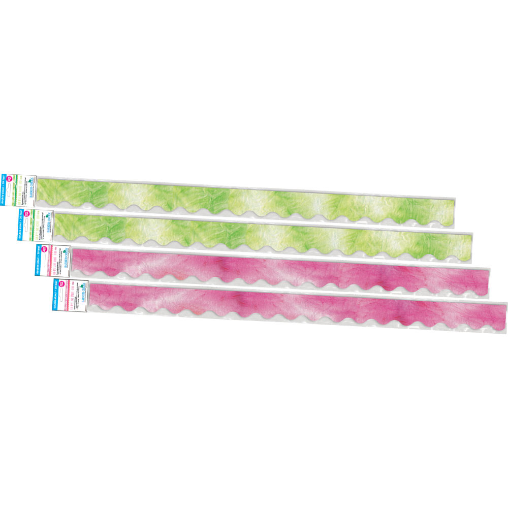 Barker Creek Double-Sided Scalloped-Edge Border Strips, 2-1/4in x 36in, Pink/Lime Tie-Dye And Ombre, Pack Of 52 Strips MPN:4358