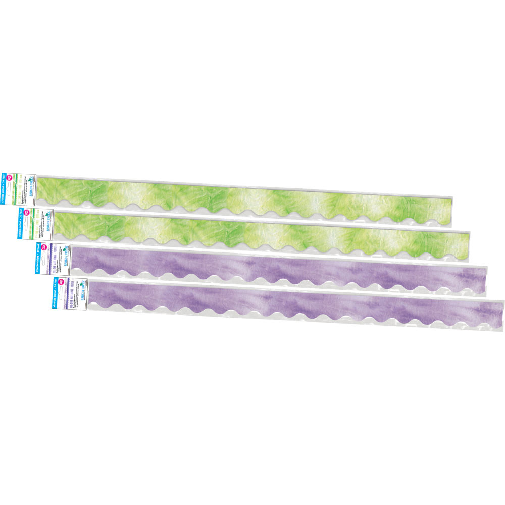 Barker Creek Double-Sided Scalloped-Edge Border Strips, 2-1/4in x 36in, Purple/Lime Tie-Dye And Ombre, Pack Of 52 Strips MPN:4360
