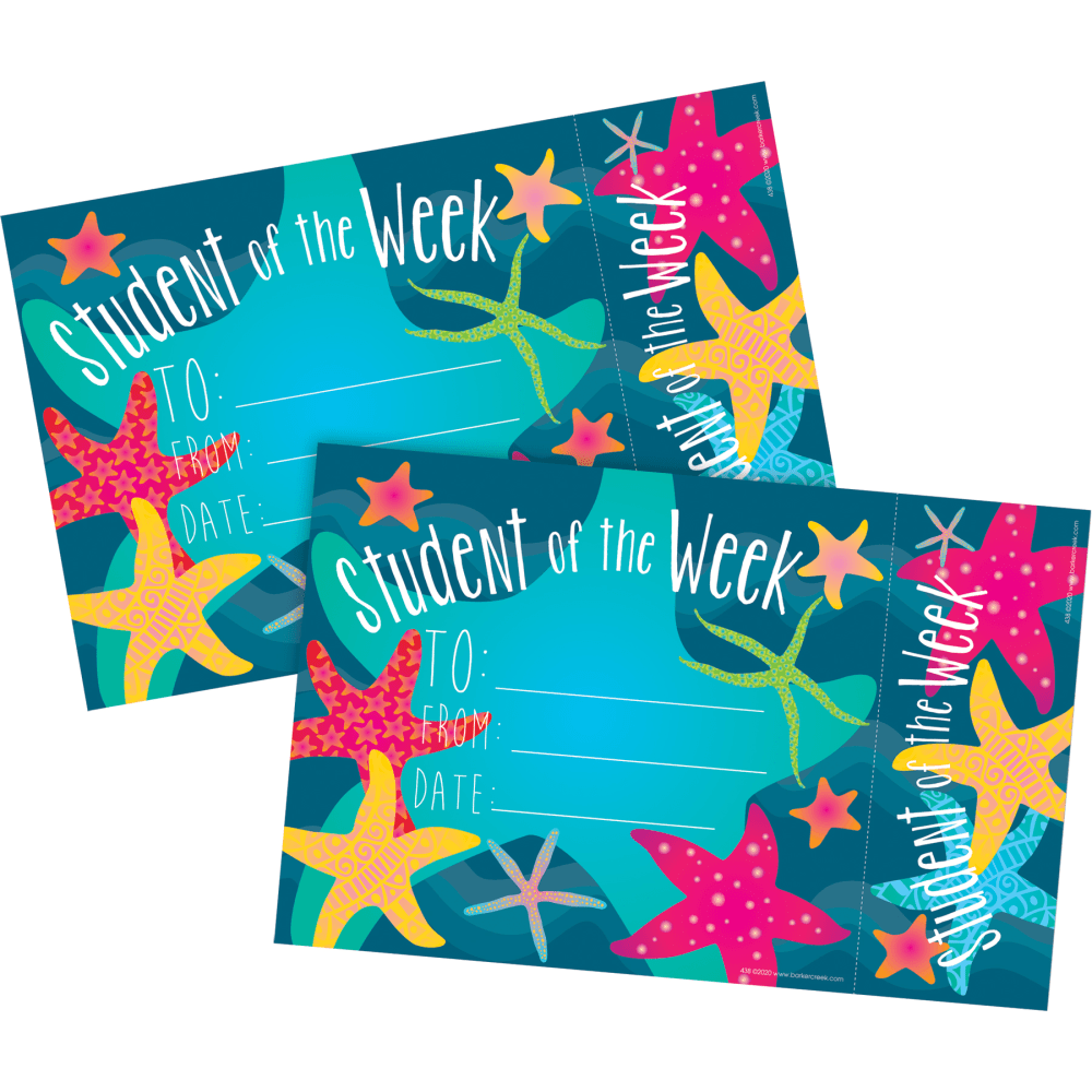 Barker Creek Kai Ola Awards & Bookmarks, Student of the Week, 8-1/2in x 5-1/2in, Set Of 60 MPN:4157
