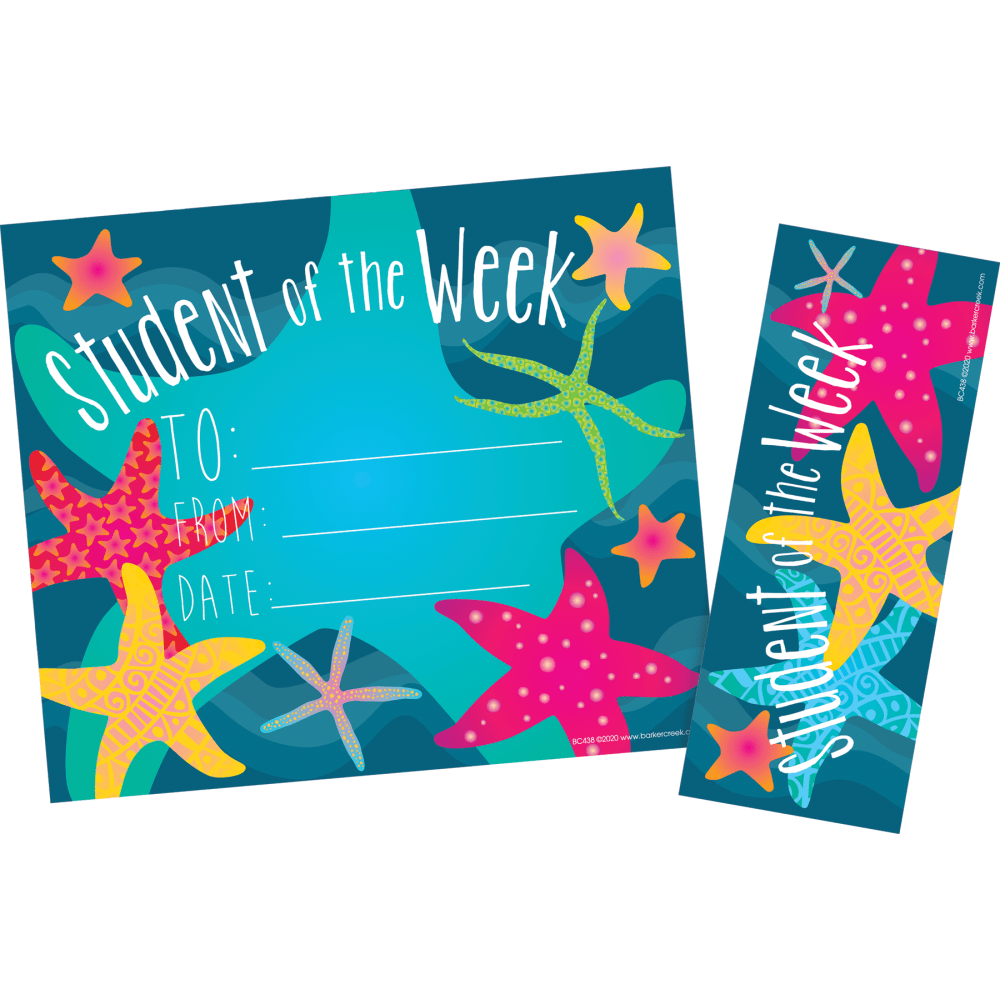 Barker Creek Kai Ola Awards & Bookmarks Set, Student of the Week, 8-1/2in x 5-1/2in, Set Of 30 MPN:438