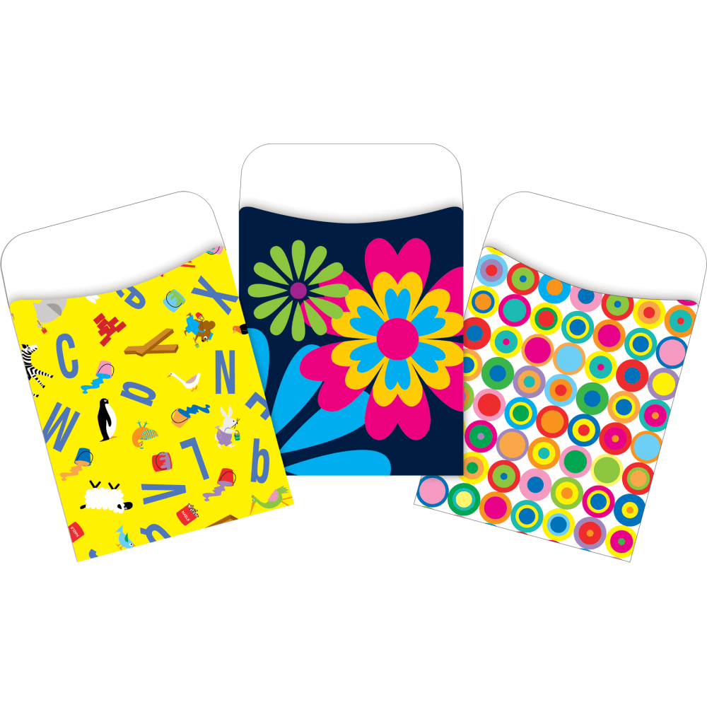 Barker Creek Peel & Stick Library Pockets, 3-1/2in x 5-1/8in, Happy & Bright, Set Of 90 Pockets MPN:4079