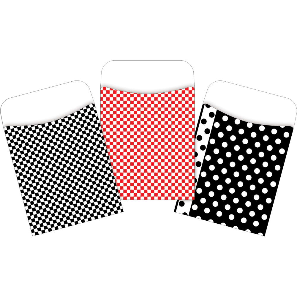 Barker Creek Peel & Stick Library Pockets, 3-1/2in x 5-1/8in, Red/Black Classic, Set Of 90 Pockets MPN:4083