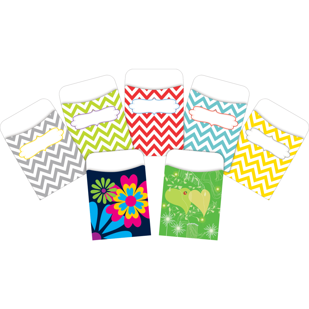 Barker Creek Peel & Stick Library Pockets, 3-1/2in x 5-1/8in, Chevron & Flora, Set Of 90 Pockets MPN:4084