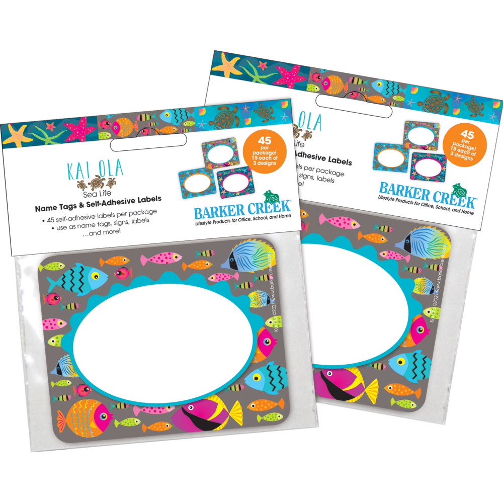 Barker Creek Self-Adhesive Name Tags, 2-3/4in x 3-1/2in, Kai Ola, 45 Name Tags Per Pack, Case Of 2 Packs MPN:4312