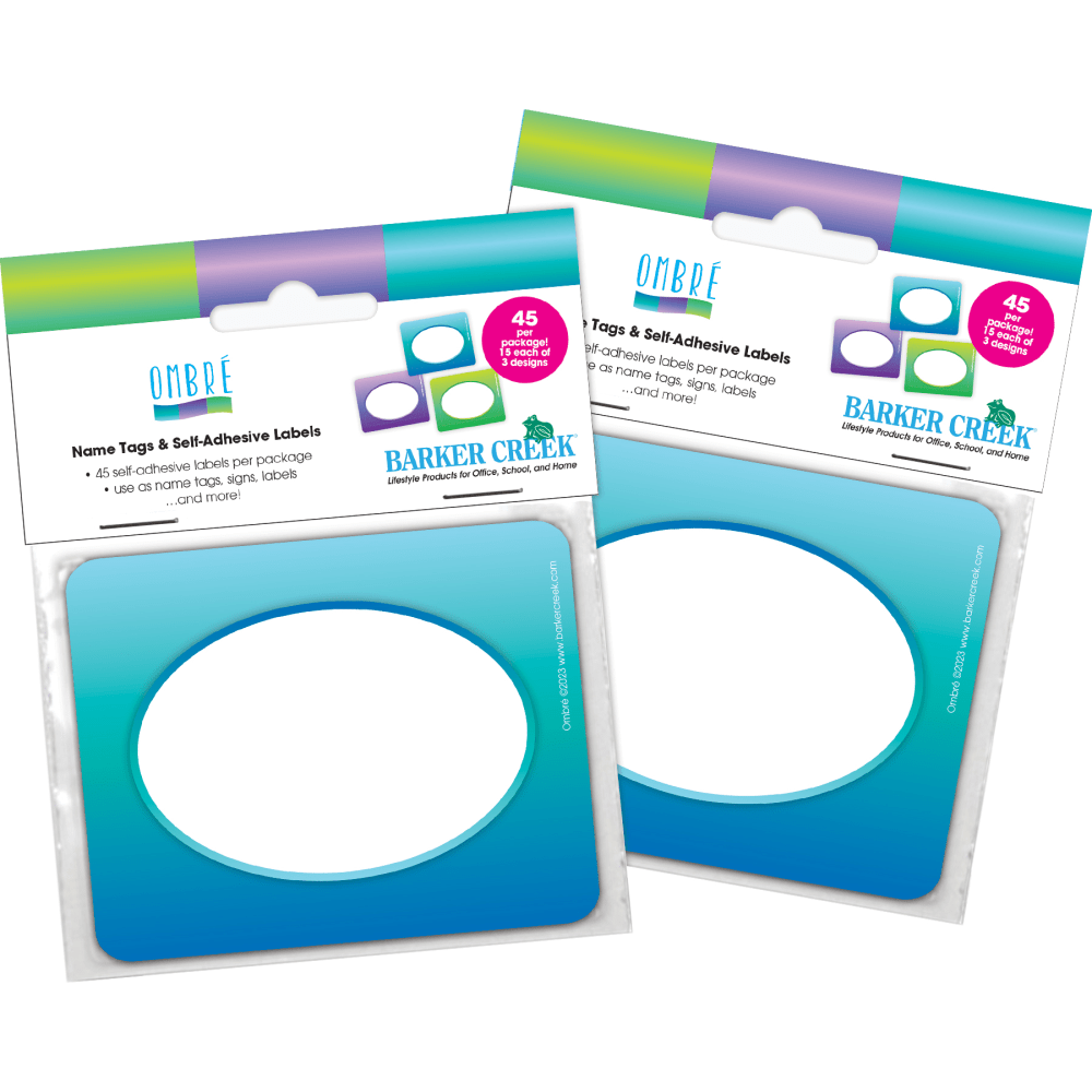 Barker Creek Self-Adhesive Name Tags, 2-3/4in x 3-1/2in, Ombre, 45 Name Tags Per Pack, Case Of 2 Packs MPN:4365