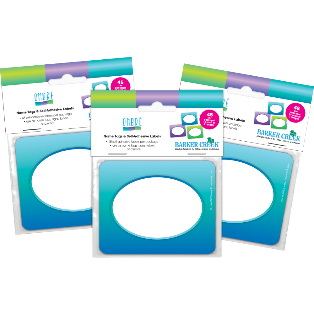 Barker Creek Name Tags, 2-3/4in x 3-1/2in, Ombre, 45 Name Tags Per Pack, Case Of 3 Packs MPN:4367