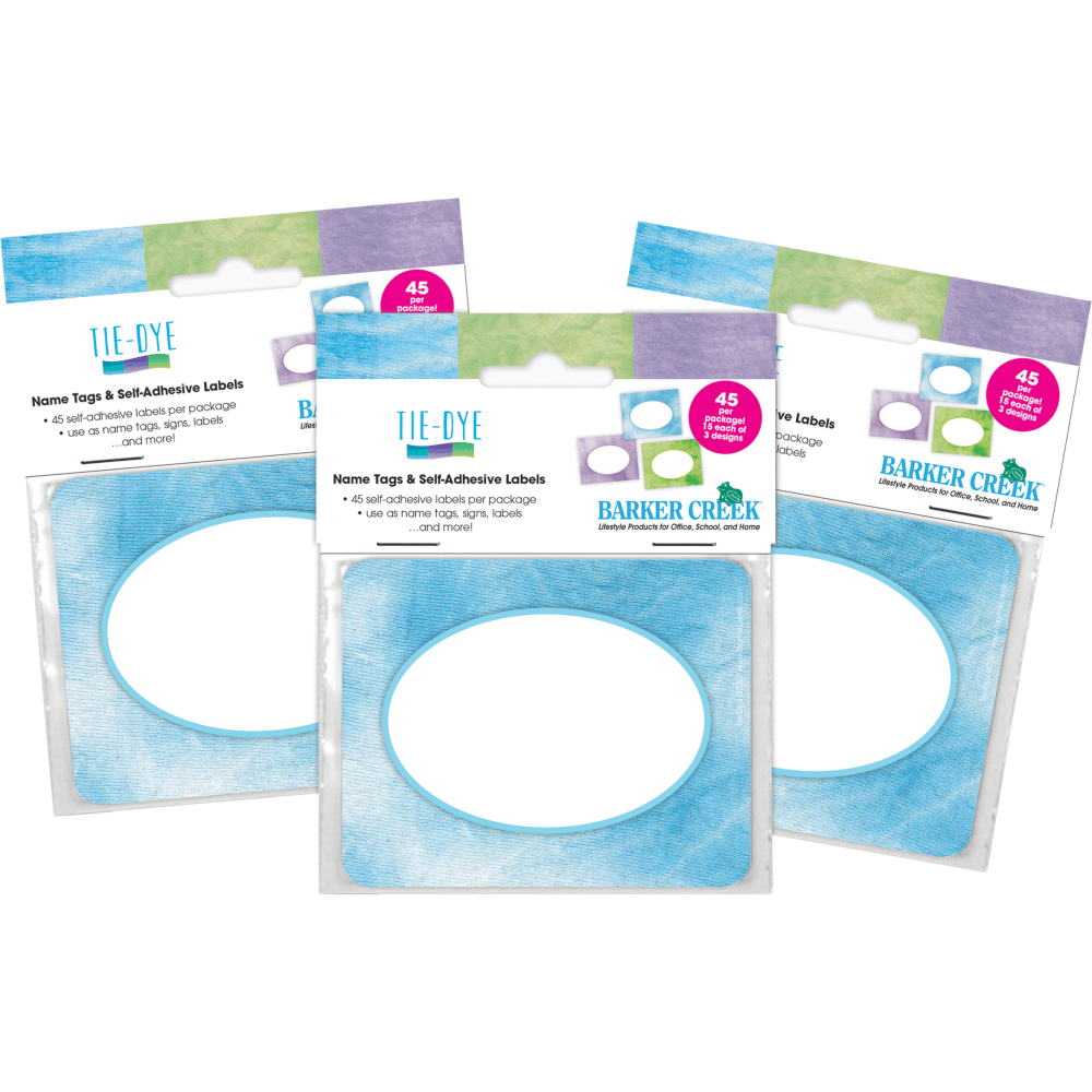 Barker Creek Name Tags, 2-3/4in x 3-1/2in, Tie-Dye, 45 Name Tags Per Pack, Case Of 3 Packs MPN:4368